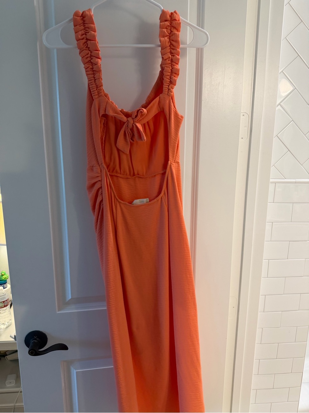 Altar’d State Coral Orange Ruched Strap Midi Dress Size Small - Picture 3 of 4